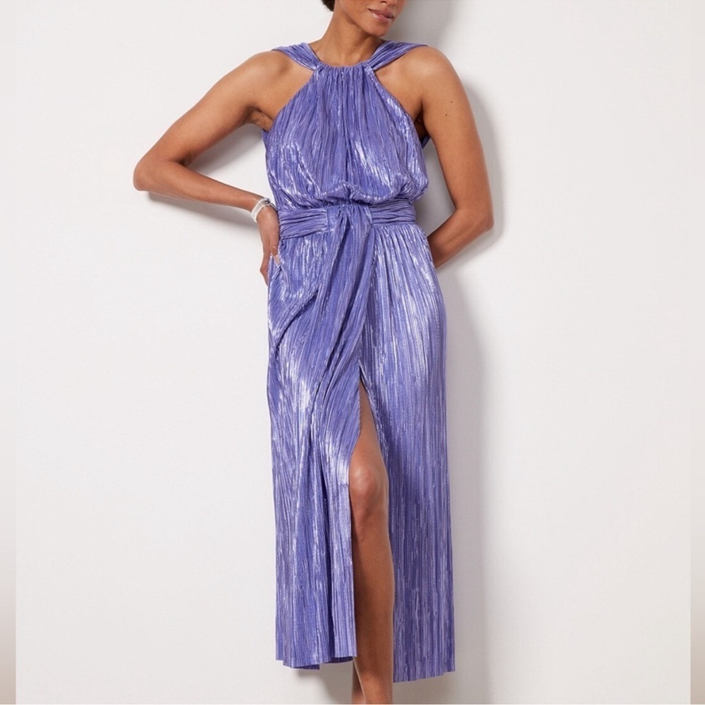 Sabina Musayev Lavender Pleated Halter Midi Dress